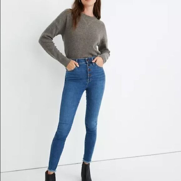 Madewell 10" High-Rise fluffy hems Skinny Jeans in Mackey wash size 26 P - Picture 1 of 12